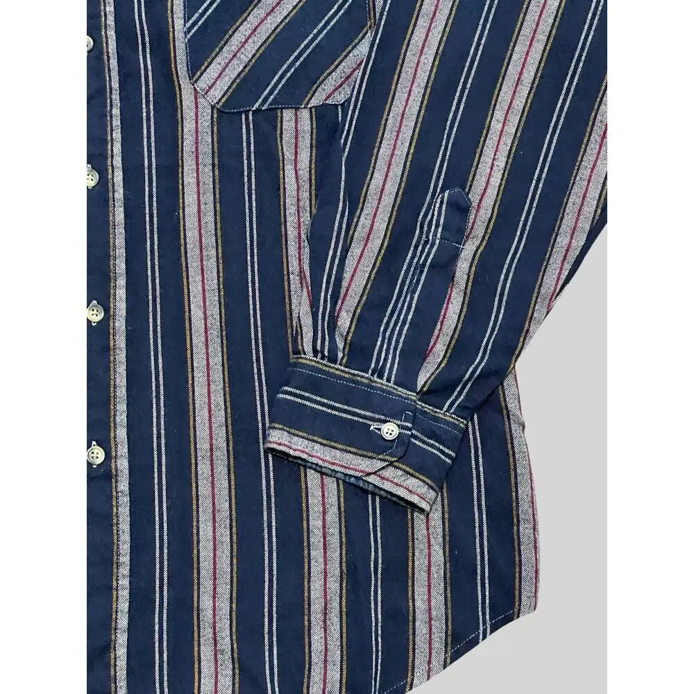 Vintage 90s Flannel Shirt Mens Large Blue Stripe Acrylic Northwest Territory